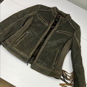 Black Rivet Distressed Leather Jacket